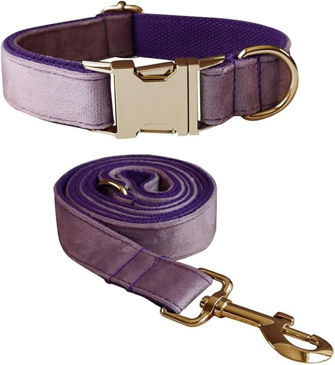 Velvet Dog Collar and Leash Set, Bright & Stylish Leash and Collar Set, Durable Pet Collars with Heavy Duty Quick Release Metal Buckle Adjustable for Samll Medium Large Dogs or Cats