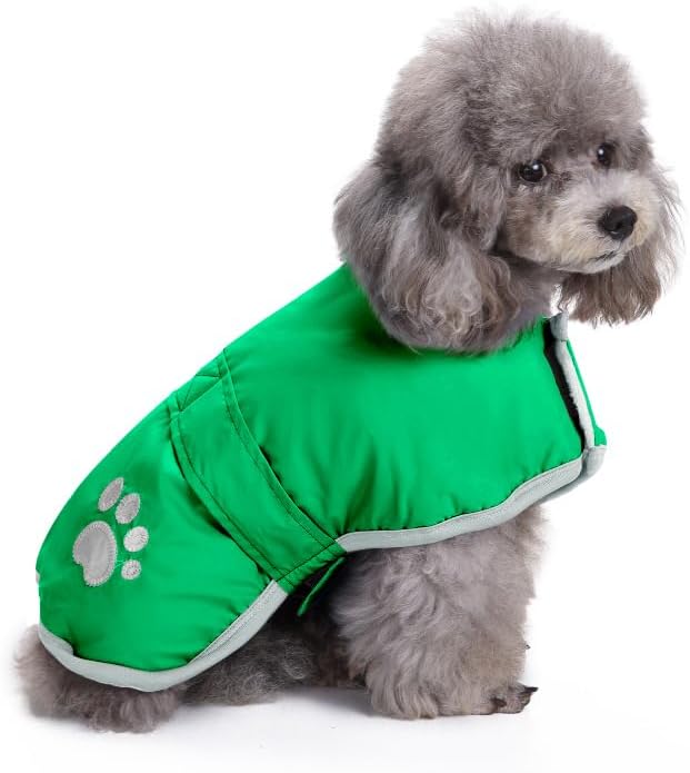 Queenmore Dog Winter Coat, Cold Weather Fleece Jacket for Dogs, Waterproof Reflective Reversible, for Small, Medium and Large Dogs (Green, 2XL)
