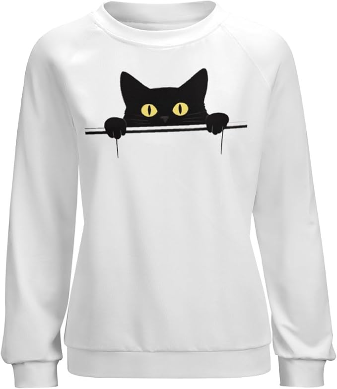 Womens Ugly Christmas Sweatshirt Funny Cat Dog Printed Xmas Pullover Shirts Crewneck Long Sleeve Graphic Hoodies
