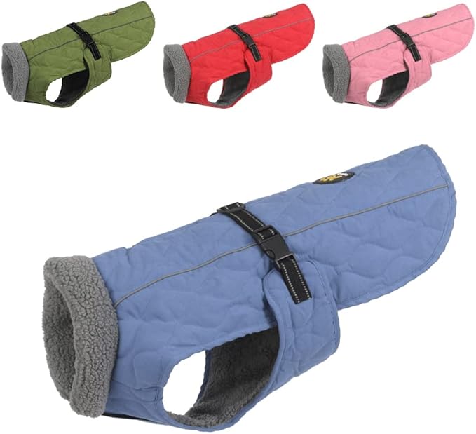 Dog Coats for Cold Weather, Fleece Lining Small/Medium/Large Dog Jackets for Winter, Reflective Adjustable Doggie Winter Clothes for X-Large Dogs, Blue XL