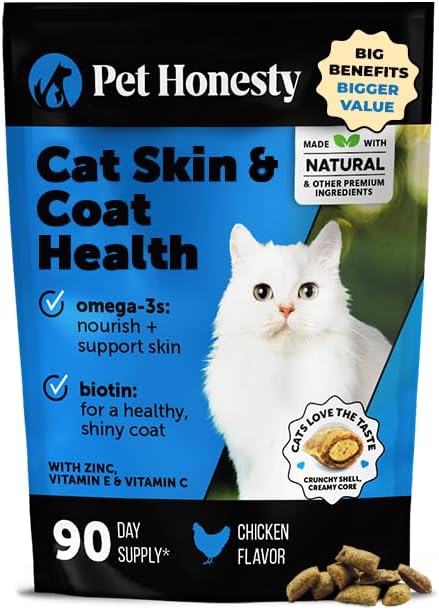 Cat Skin & Coat Health Chews – Crunchy & Creamy Treats with Omegas, Vitamin C & E, Biotin – Soothes Itchy, Dry Skin, Reduces Shedding & Promotes a Shiny Coat – Cat Vitamins (Chicken 90-Day Supply)