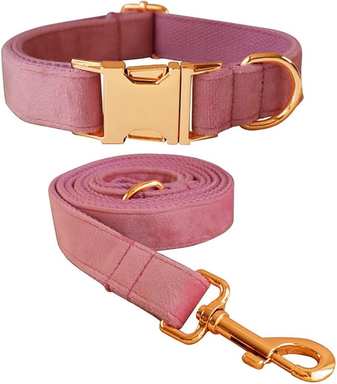 Velvet Dog Collar and Leash Set, Bright & Stylish Leash and Collar Set, Durable Pet Collars with Heavy Duty Quick Release Metal Buckle Adjustable for Samll Medium Large Dogs or Cats