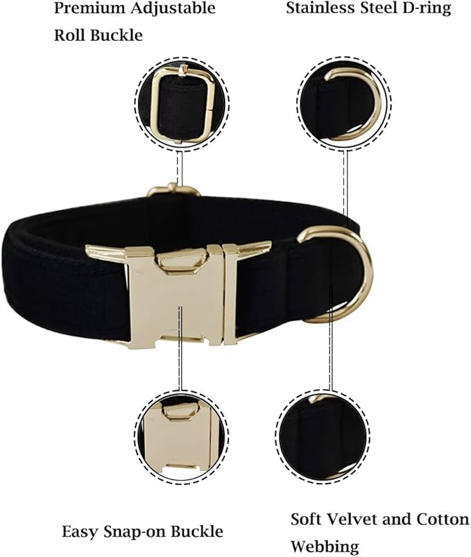 Velvet Dog Collar and Leash Set, Bright & Stylish Leash and Collar Set, Durable Pet Collars with Heavy Duty Quick Release Metal Buckle Adjustable for Samll Medium Large Dogs or Cats