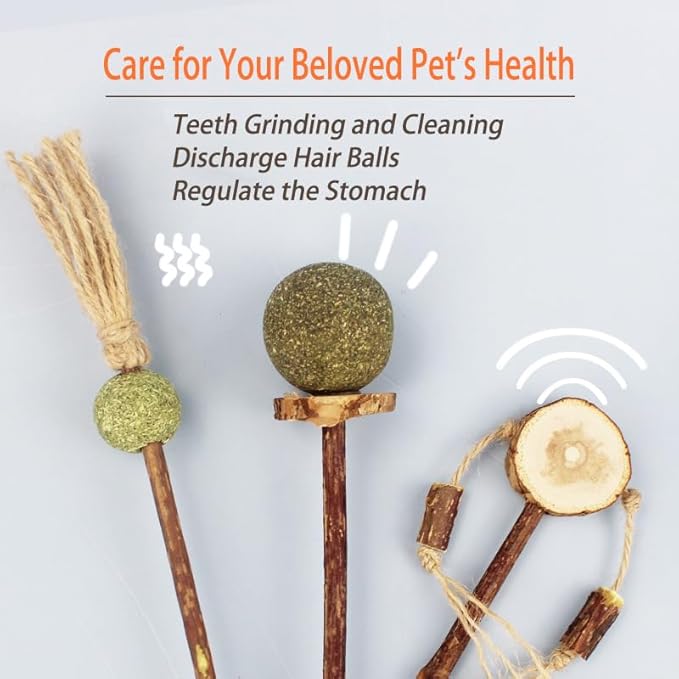 Bigpomelos 3 PCS Natural Catnip Cat Toys Set - Cat Nip Chew Toy with Silver Vine & Sisal Rope for Kitten Teething, Dental Care, Anxiety Relief - Durable Cat Toy for Indoor Cats, Kittens to Adults