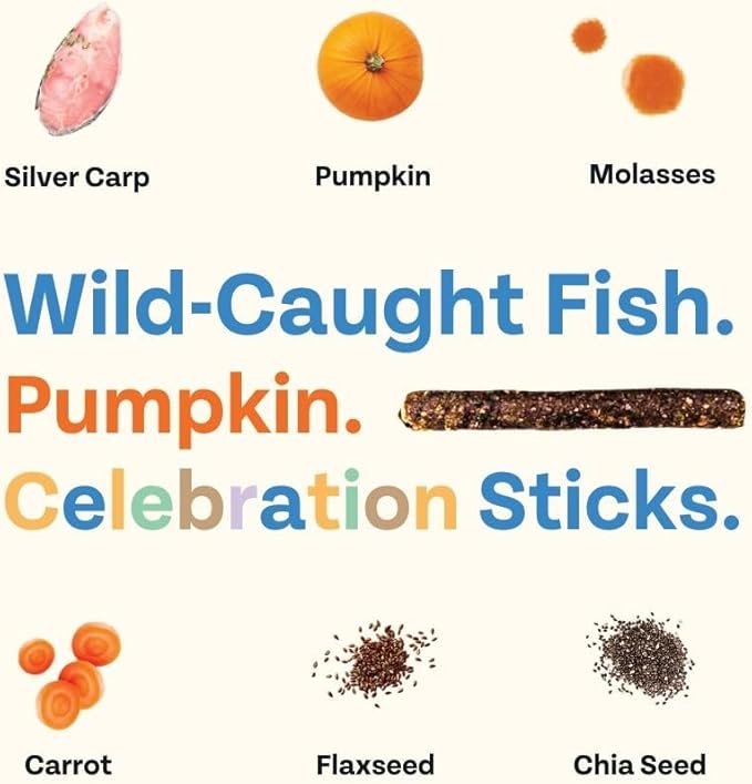 Dog Birthday Treat, Pumpkin Dog Treats, for Dogs, No Chicken, Grain-Free, Hypoallergenic, Made in USA, Sustainably Wild-Caught Fish, 4-Pack