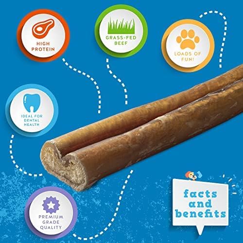 Jack&Pup 12 Inch Bully Sticks for Large Dogs | Thick Odor Free Bully Sticks (3 Pack) Long Lasting Bully Sticks for Dogs