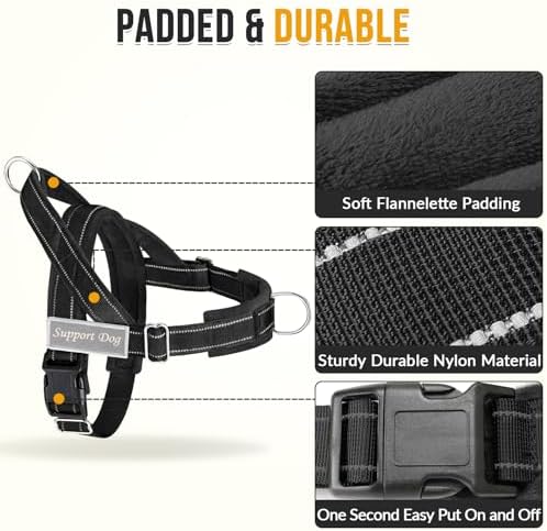 SlowTon No Pull Dog Harness - Heavy Duty Dog Harness and Leash Set for Medium Large Dogs, Reflective Tactical Harness with Soft Padded and Front Clip for Easy Walk and Training (Black M)