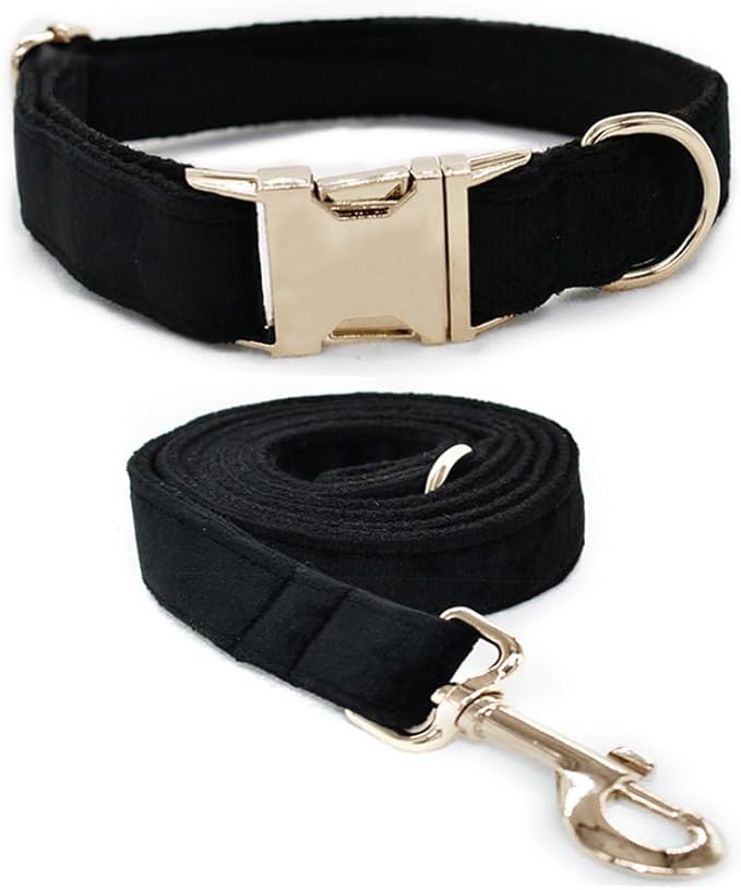 Velvet Dog Collar and Leash Set, Bright & Stylish Leash and Collar Set, Durable Pet Collars with Heavy Duty Quick Release Metal Buckle Adjustable for Samll Medium Large Dogs or Cats