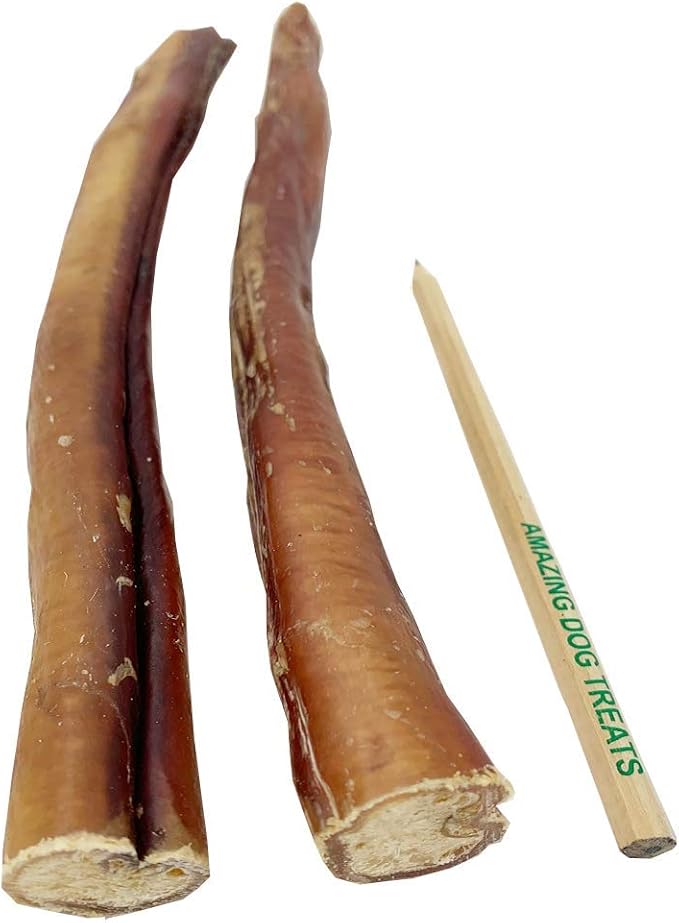 Amazing Dog Treats Bully Sticks 12 Inch - Extra Thick, Long Lasting - 5 Pcs/Pck