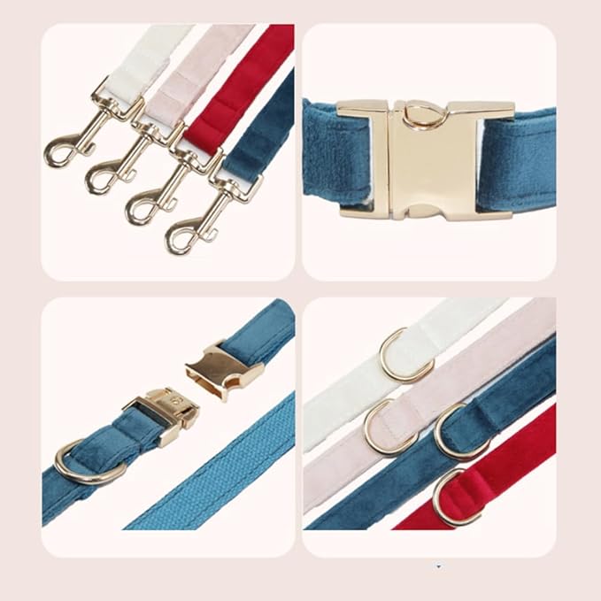 Velvet Dog Collar and Leash Set, Bright & Stylish Leash and Collar Set, Durable Pet Collars with Heavy Duty Quick Release Metal Buckle Adjustable for Samll Medium Large Dogs or Cats