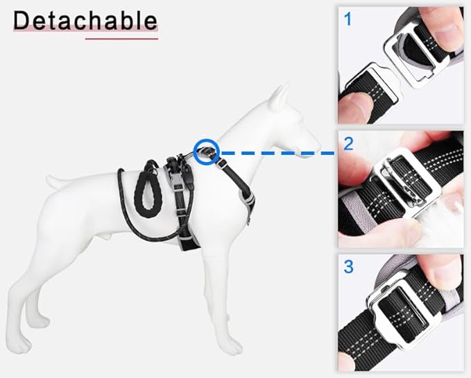 Adjustable Dog Harness - No Pull, Reflective, Soft Padded for Small, Medium, Large Dogs - Includes Leash Black XL