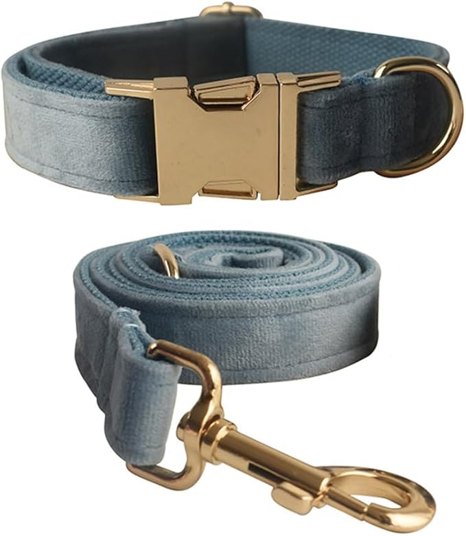 Velvet Dog Collar and Leash Set, Bright & Stylish Leash and Collar Set, Durable Pet Collars with Heavy Duty Quick Release Metal Buckle Adjustable for Samll Medium Large Dogs or Cats