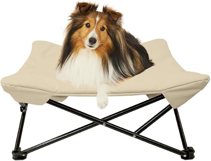 Two Heights in One, Dog Bed Cot for Pet, Waterproof Mesh, Adjustable Height, Indoor/Outdoor (Beige, Medium)