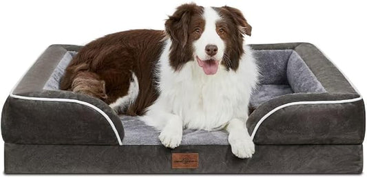 Comfort Expression Orthopedic Dog Bed for Large Dogs 36x27 Inch, Waterproof Supportive Egg Crate Foam Large Pet Bed with Removable Bolsters, Dog Couch with Washable Cover & Non-Slip Bottom, Dark Green