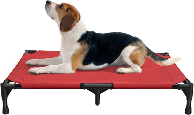 Love&go Elevated Dog Bed with Metal Frame, Cooling Raised Pet Cot for Dog and Cat (M - Red Bed, Medium-29.9x19.5x5.5 inch)