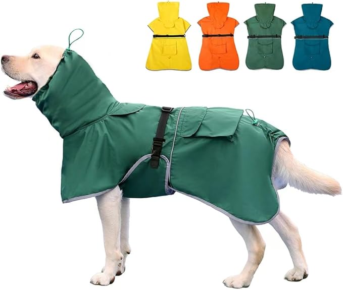 Reflective Dog Raincoat Waterproof Adjustable Dog Hooded Poncho Raincoat for Medium Large Dogs, Lightweight Pet Rain Jacket(Green, 4XL)