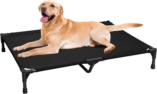 Love&go Elevated Dog Bed with Metal Frame, Cooling Raised Pet Cot for Dog and Cat (Large- 34.5x25.5x5.5 inch, L - Black Bed)