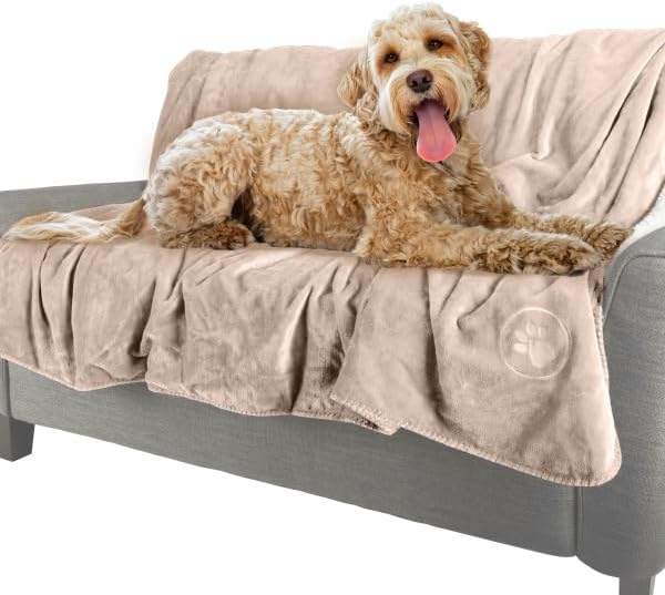 PETMAKER Waterproof Blanket for Pets - Reversible Throw Protects Couch, Car, and Bed from Spills, Stains, or Fur - Plush Blanket (Tan)