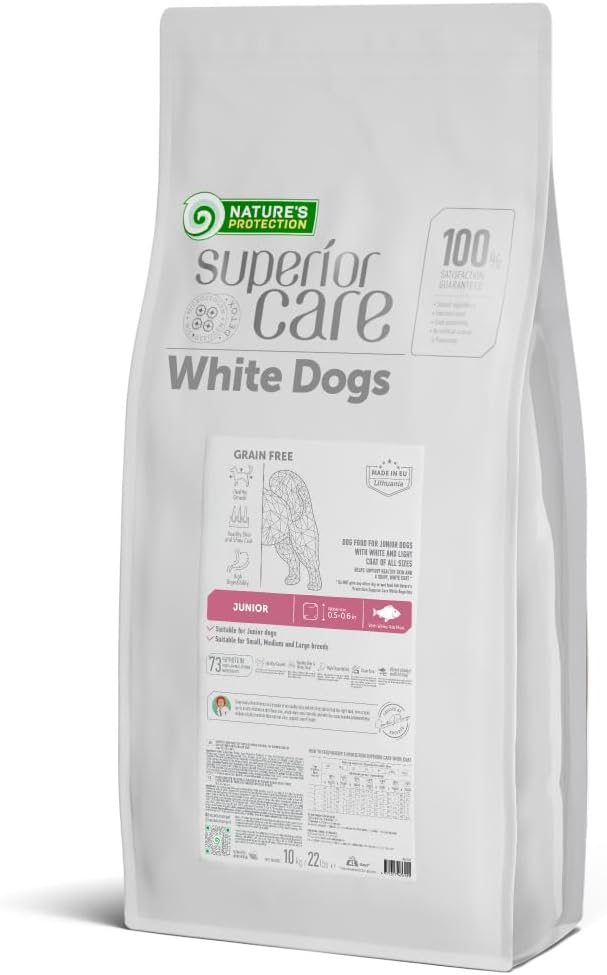 Nature's Protection Dry Puppy Food for Small & Large Breed - High Protein, Grain Free Tear Stain Formula - Dog Kibble for Light Coated Dogs (Superior Care - White Fish, 22 lb)