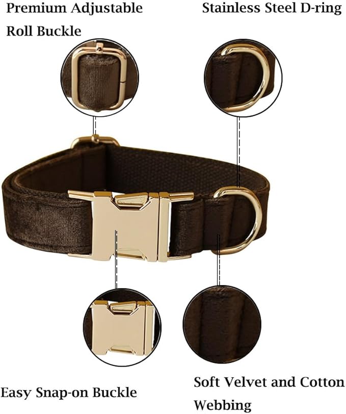 Velvet Dog Collar and Leash Set, Bright & Stylish Leash and Collar Set, Durable Pet Collars with Heavy Duty Quick Release Metal Buckle Adjustable for Samll Medium Large Dogs or Cats