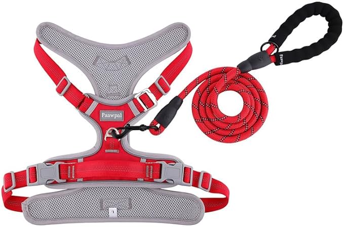 Adjustable Dog Harness - No Pull, Reflective, Soft Padded for Small, Medium, Large Dogs - Includes Leash Red S