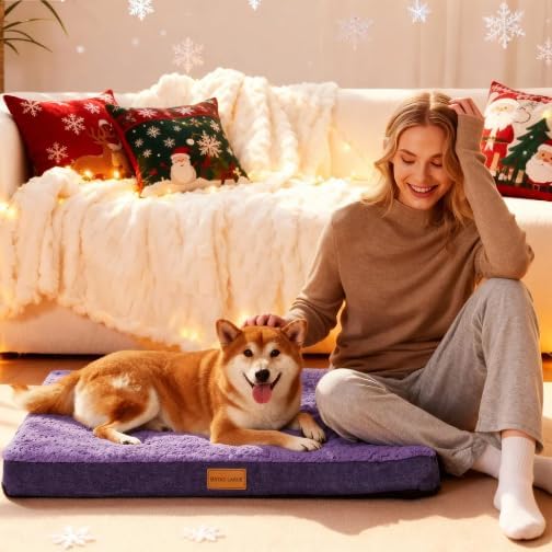 Patas Lague Orthopedic Dog Bed Large Sized Dog 36''X24'',Soft Waterproof Egg Crate Foam Medium Pet Crate Beds Mat with Removable Washable Cover and Non-Slip Bottom, Purple
