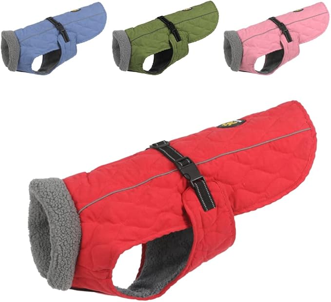 Dog Cold Weather Coats, Warm Fleece Lining Small/Medium/Large Dog Jackets for Winter, Adjustable Doggie Clothes for X-Large Dogs with Leash Hole and Quick Release Buckle, Red XL