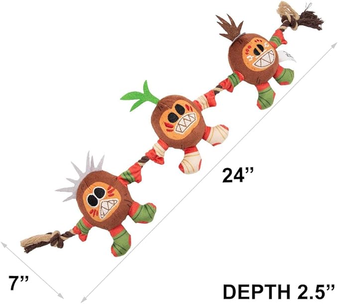 Buckle-Down Disney Dog Toy, Moana Kakamora Three Coconut Monster Poses, Plush Rope