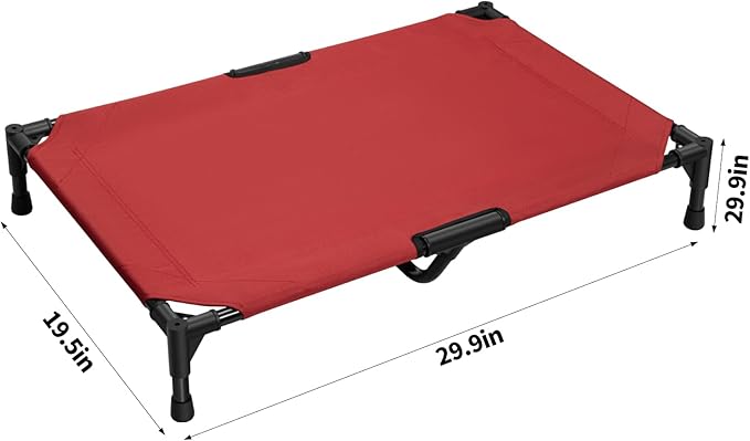 Love&go Elevated Dog Bed with Metal Frame, Cooling Raised Pet Cot for Dog and Cat (M - Red Bed, Medium-29.9x19.5x5.5 inch)