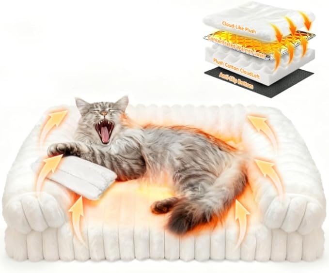 Cat Bed, Cat Beds for Indoor Cats, Winter Self Warming Pet Sofa Bed, Washable Medium Pet Bed for Puppy and Small to Large Kitten with Anti-Slip Bottom, Fits Up to 65lbs Pets
