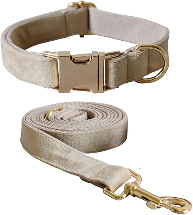 Velvet Dog Collar and Leash Set, Bright & Stylish Leash and Collar Set, Durable Pet Collars with Heavy Duty Quick Release Metal Buckle Adjustable for Samll Medium Large Dogs or Cats