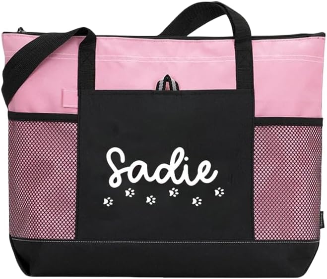 Custom Dog Tote Bag Canvas Mesh Personalized Name Dog Paw Print Tote Bag Doggie Things Pet Birthday Gifts For Women Mom