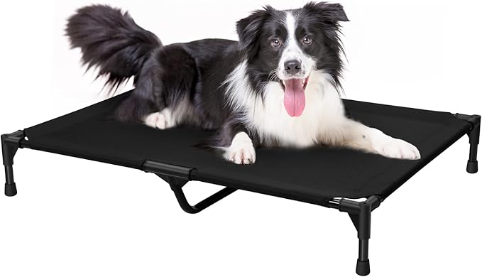 Love&go Elevated Dog Bed with Metal Frame, Cooling Raised Pet Cot for Dog and Cat (Large- 34.5x25.5x5.5 inch, L - Black Bed)