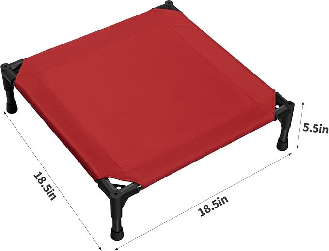 Love&go Elevated Dog Bed with Metal Frame, Cooling Raised Pet Cot for Dog and Cat (S - Red Bed, Small-18.5x18.5x5.5 inch)