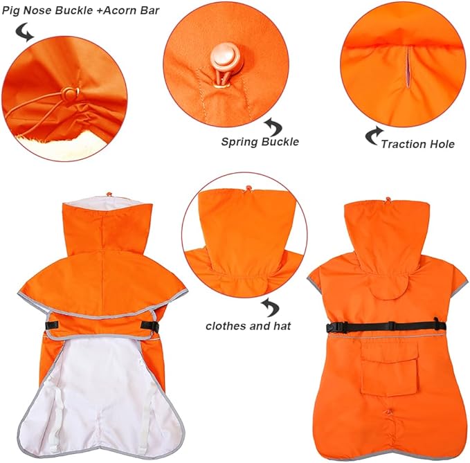 Pet Large Dog Raincoat Apparel Poncho Waterproof for Medium Large Sized for Dog Raincoat (Orange, 4XL)