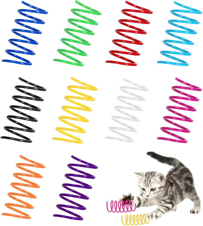 FAXLEVY 100 Pack 10 Colors Cat Spring Toys, Plastic Spiral Spring Cat Toys for Indoor Cats, Colorful Interactive Toy for Kittens, Cat Exercise Toys for Active Play