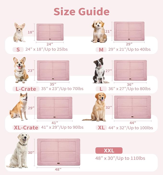 Made4Pets Dog Crate Pad Bed for Medium Dogs, Washable & Reversible, Anti-Slip Kennel Mat for Cozy Sleeping, Soft Fluffy Dog Bed for Indoor & Outdoor Use, 29"x21", Pink