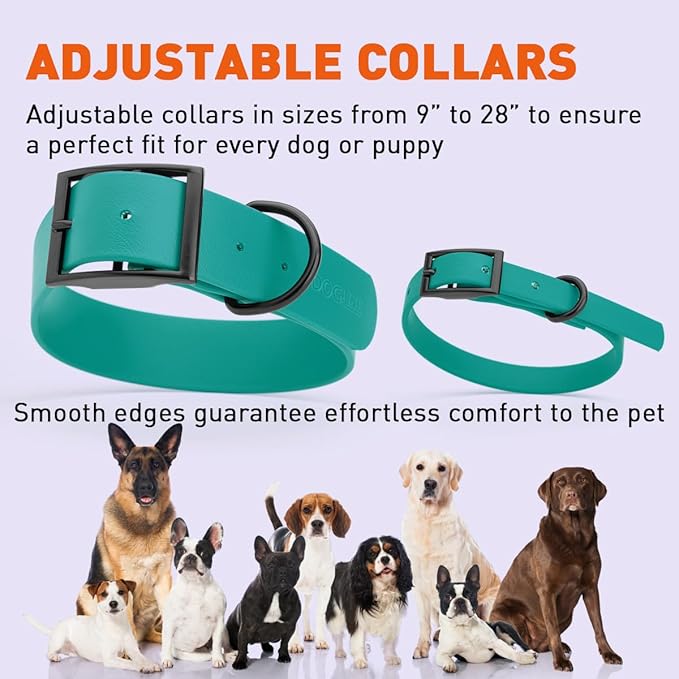 Dogline Biothane Coated Webbing Dog Collar with Black Metal Hardware: Durable Easy-Clean Everyday Collar for Dogs - Comfortable Adjustable Odor-Resistant Pet Collar, W1/2" x L9-12, Blue Aqua