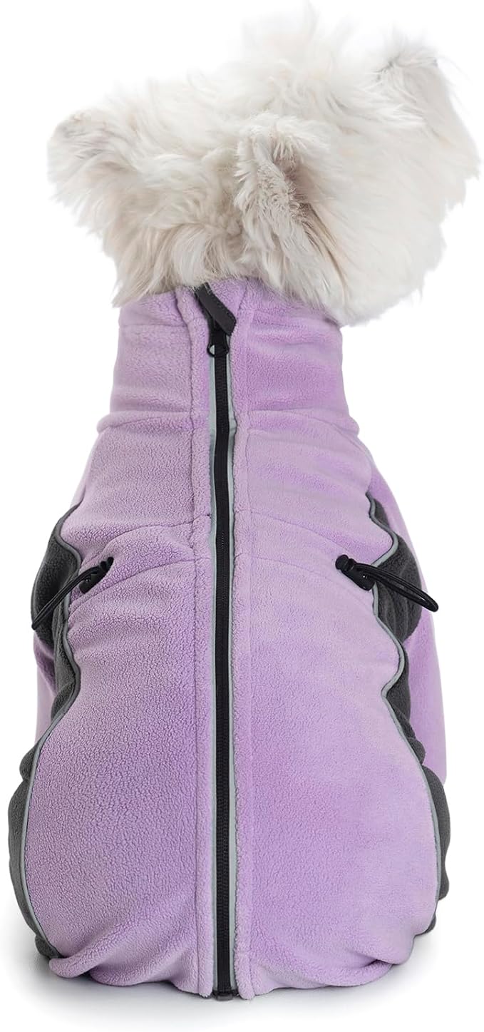 Fleece Dog Coat for Small Medium Dog,Pullover Pajamas Jumpsuit Bodysuit Puppy Coats with Legs, Pet Windproof Warm Cold Weather Jacket Full Body Vest Cozy Snowsuit Outfit Clothes (Purple, S)