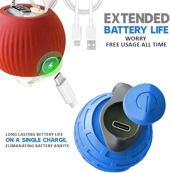 KBLZONE Interactive Cat Ball Toy – Smart Rolling Pet Ball with Obstacle Avoidance, USB Rechargeable, Cord Tail Design – Fun Enrichment Toy for Indoor Cats & Small Dogs (Blue + Red)