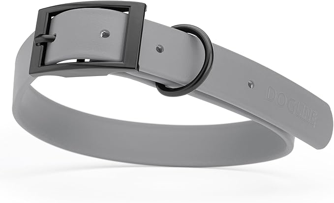 Dogline Biothane Coated Webbing Dog Collar with Black Metal Hardware: Durable Easy-Clean Everyday Collar for Dogs - Comfortable Adjustable Odor-Resistant Pet Collar, W1 x L22-25", Battleship Gray
