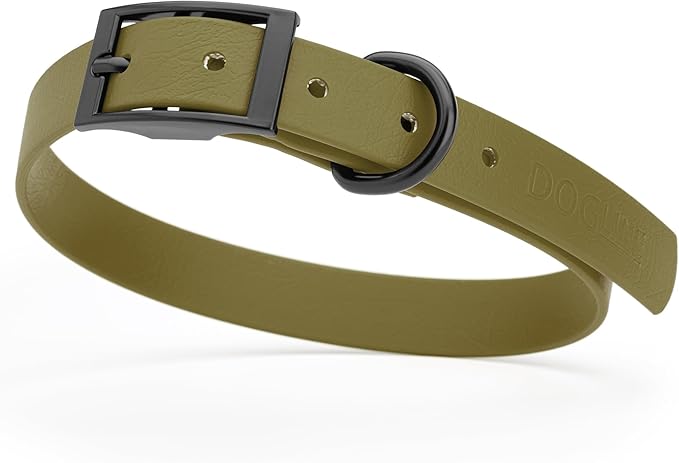 Dogline Biothane Coated Webbing Dog Collar with Black Metal Hardware: Durable Easy-Clean Everyday Collar for Dogs - Comfortable Adjustable Odor-Resistant Pet Collar, W3/4" x L15-18, Olive Drab Green
