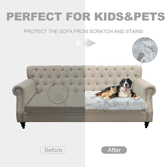 Dogs/Cats Bed Mats, Dog Pad Washable Removable Couch Cover with Anti-Slip Back, Plush Long Fur Mat, Perfect for Small, Medium and Large Dogs.(Magic Gray, 52"x82")