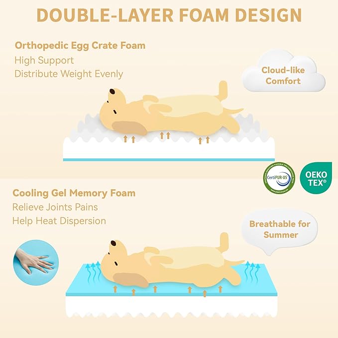 Orthopedic XXL Dog Beds, Waterproof Memory Foam Big Pet Bed for Extra Large Sized Dogs 53x42Inch, Non-Slip Bottom and Egg-Crate Foam Dog Couch Bed with Washable Removable Cover, Dark Green