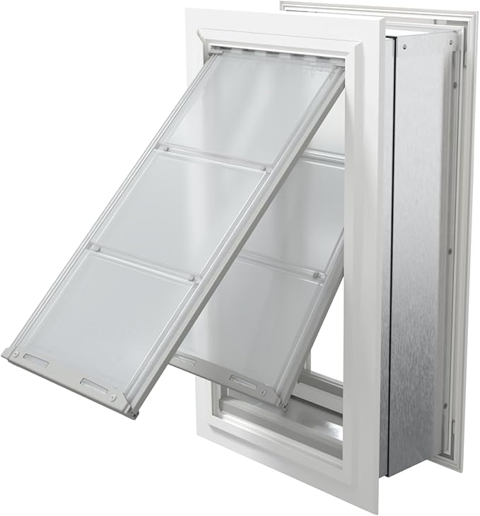 Endura Flap Pet Door for Walls in White | Energy-Efficient Double Flap Design for Wall Installations | All-Weather Protection with All-Metal Telescoping Tunnel | White, Large, Double Flap