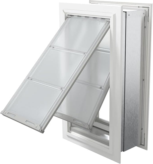 Endura Flap Pet Door for Walls in White | Energy-Efficient Double Flap Design for Wall Installations | All-Weather Protection with All-Metal Telescoping Tunnel | White, Large, Double Flap