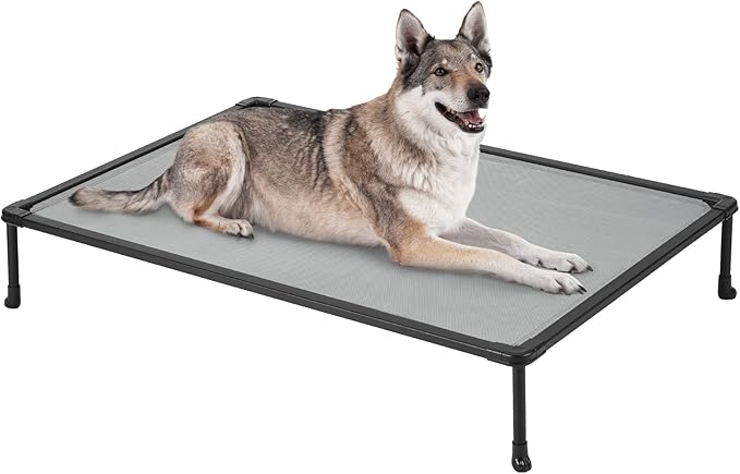 Veehoo Chewproof Elevated Dog Bed - Cooling Raised Pet Cot, Breathable Mesh, Washable & Non-Slip for Large Dogs, Indoor/Outdoor, Grey Mat and Black Frame, 49x33inches (Model CWC2203A03)