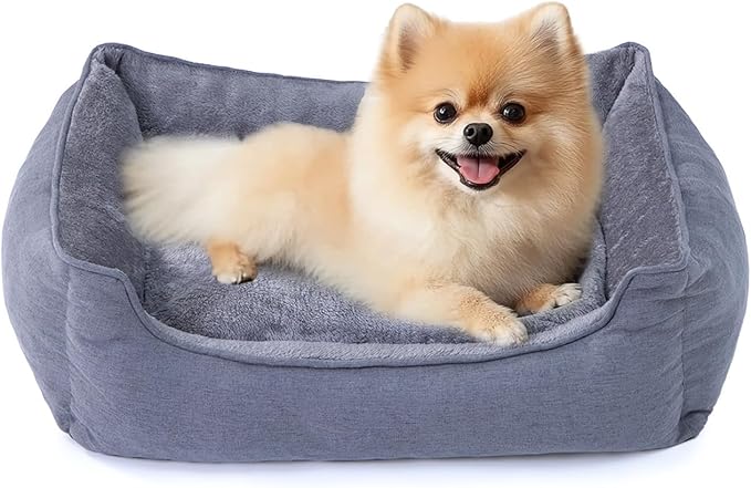 Makigued Rectangle Dog Bed for Small Dogs Washable Pet Bed with Bolster Sides Non-Slip Bottom Pet Sofa Waterproof Lining Durable Pet Cuddler, Dark Grey, 21x 16x 6.3 in