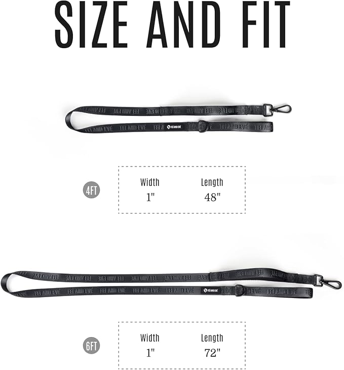 2025 New Edition, Fei & Eve Classic Dog Leash - 6FT, Dual Padded Handles, 360° Swivel Hook, Heavy Duty 210D Nylon - No-Pull Design with Traffic Control Handle - for Small/Medium/Large Dogs, Black