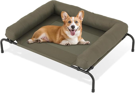 Athena Collection Outdoor Elevated Dog Bed with Removable Bolsters, 42 Inches Raised Dog Cot Washable with Metal Frame Non-Slip Feet for Medium Size Dog, Green